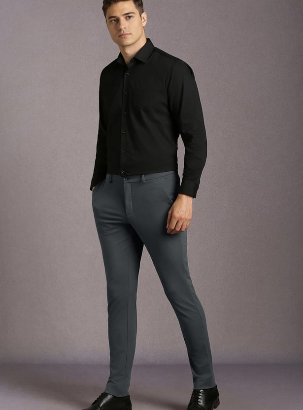 LOUIS PHILIPPE Solid Slim Tapered Formal Trousers
