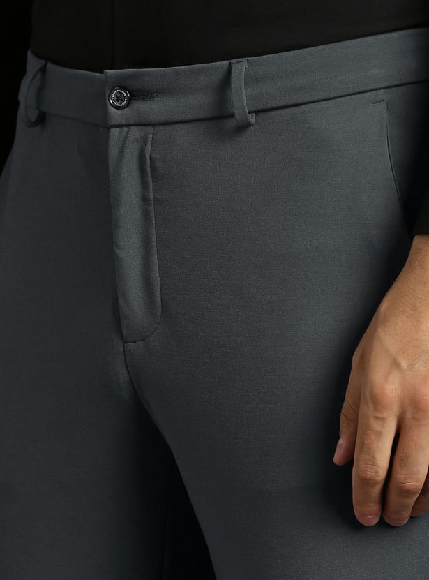 LOUIS PHILIPPE Solid Slim Tapered Formal Trousers
