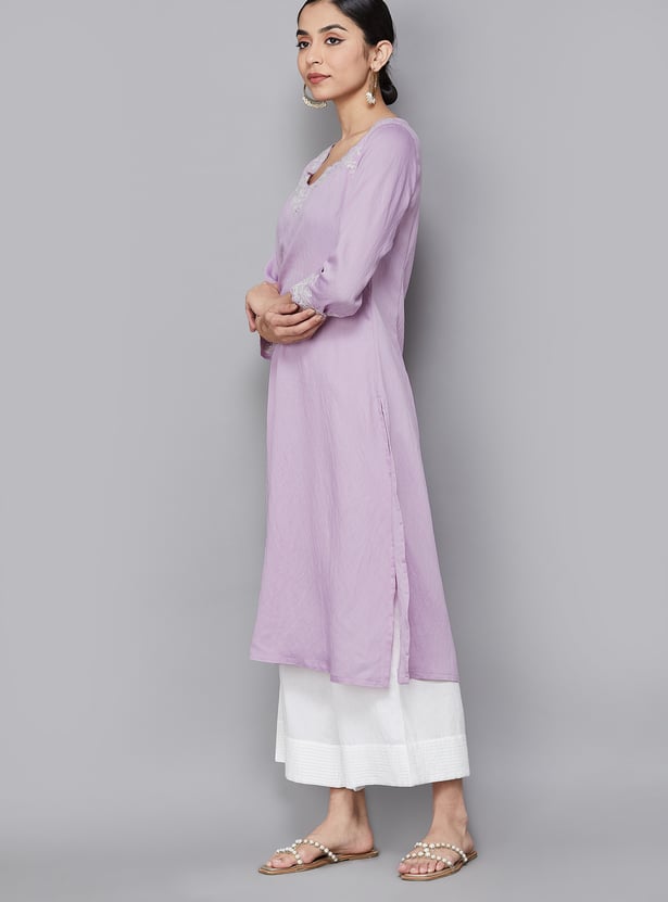 W Embroidered Sweetheart Straight Kurta