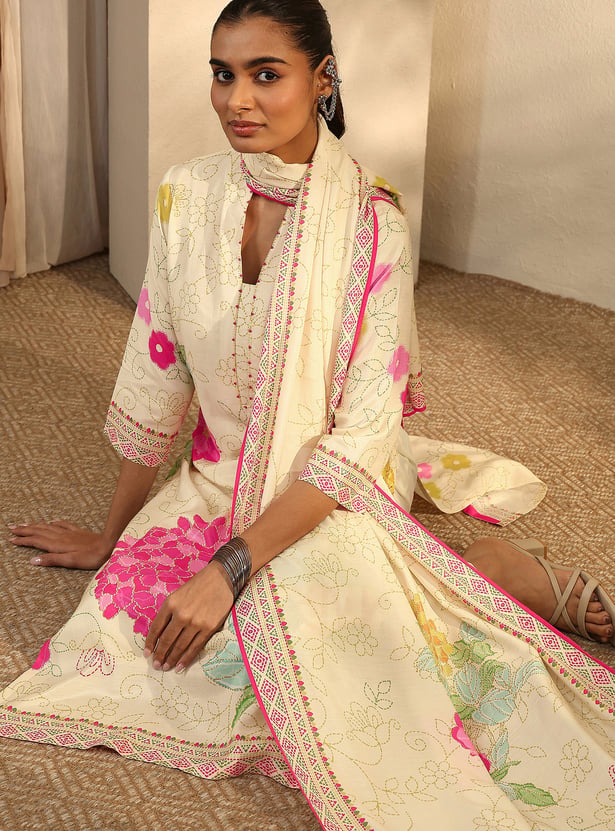 LIBAS Floral Print Straight Kurta Set