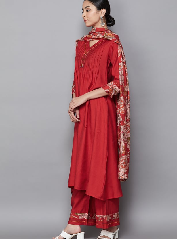 SPAN Solid A-line Kurta Set