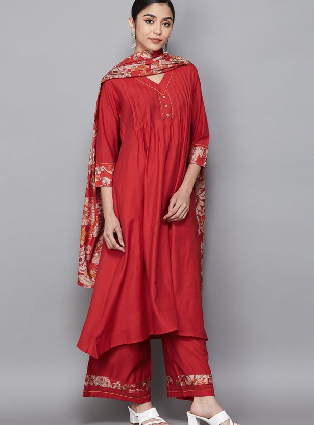 SPAN Solid A-line Kurta Set