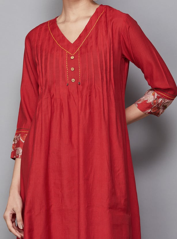 SPAN Solid A-line Kurta Set