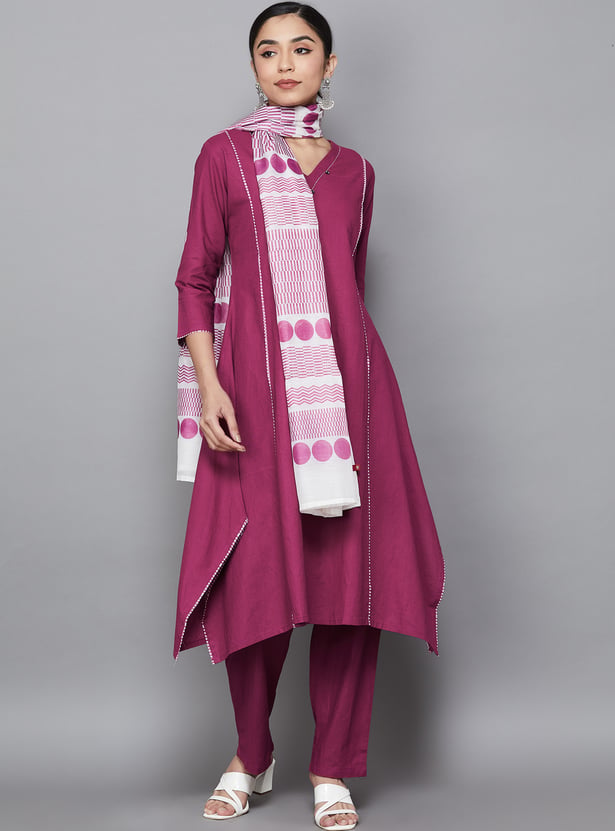 SPAN Solid A-line Kurta Set