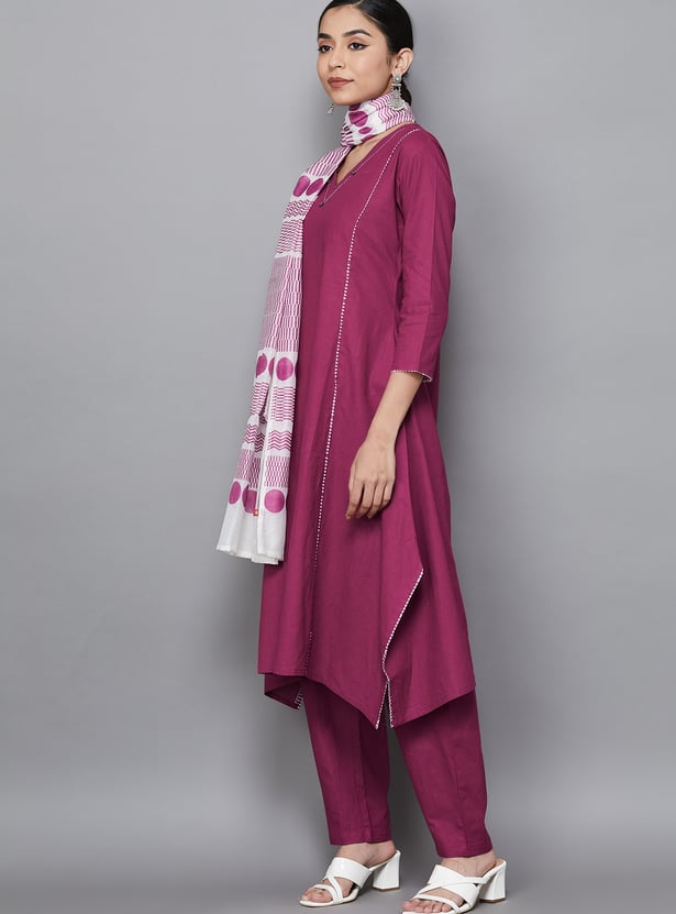 SPAN Solid A-line Kurta Set
