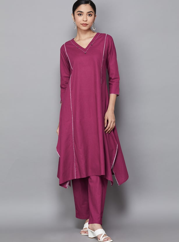 SPAN Solid A-line Kurta Set
