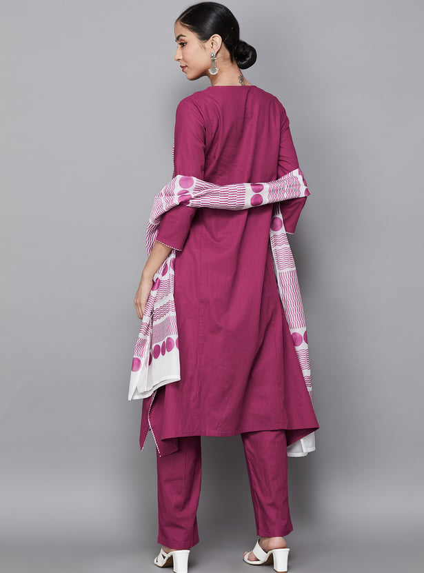 SPAN Solid A-line Kurta Set