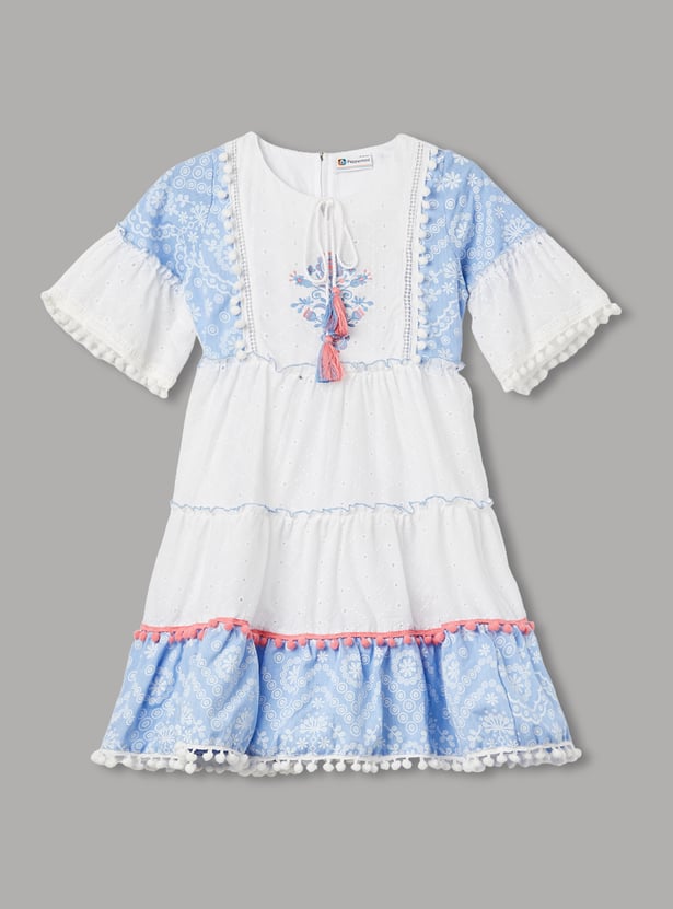 PEPPERMINT Girls Embroidered Dress with Tassels