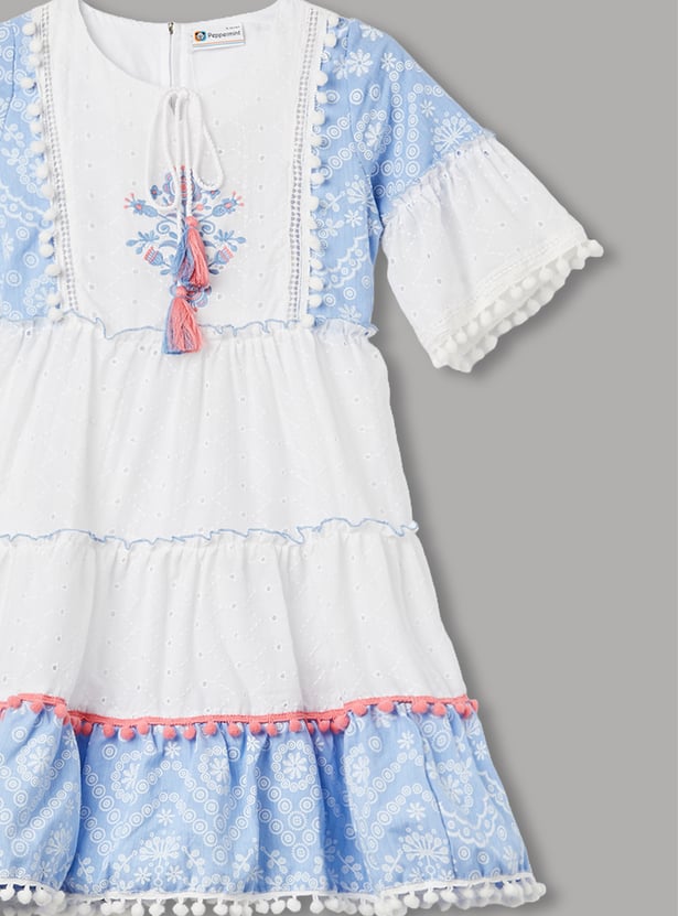 PEPPERMINT Girls Embroidered Dress with Tassels