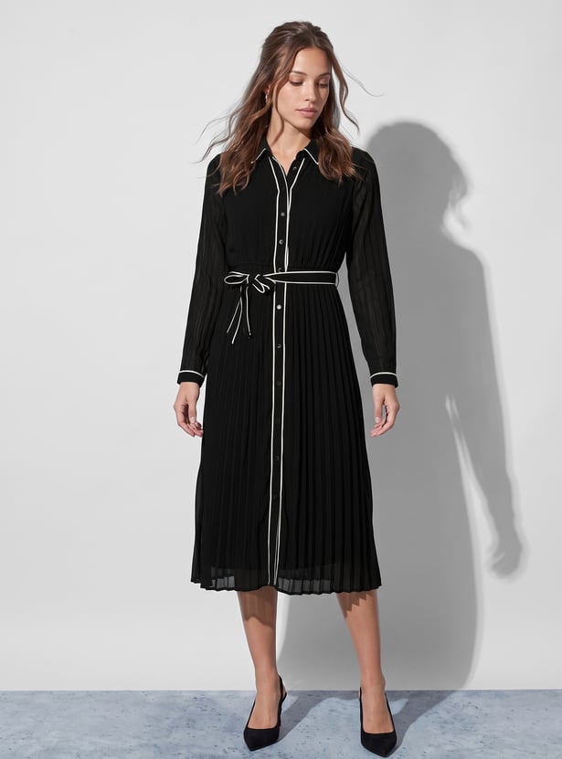 CODE Pleated Shirt Dress with Belt