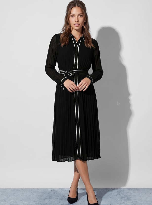 CODE Pleated Shirt Dress with Belt