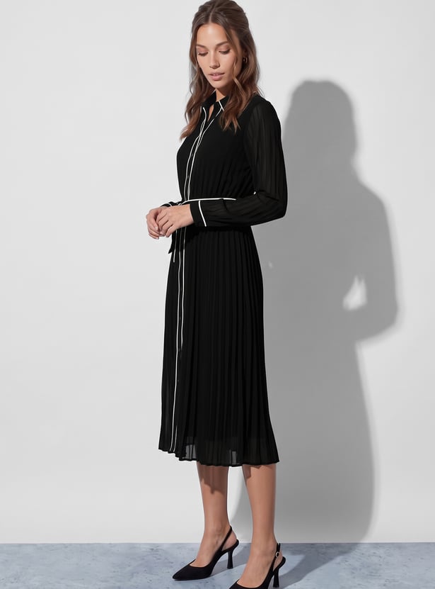 CODE Pleated Shirt Dress with Belt