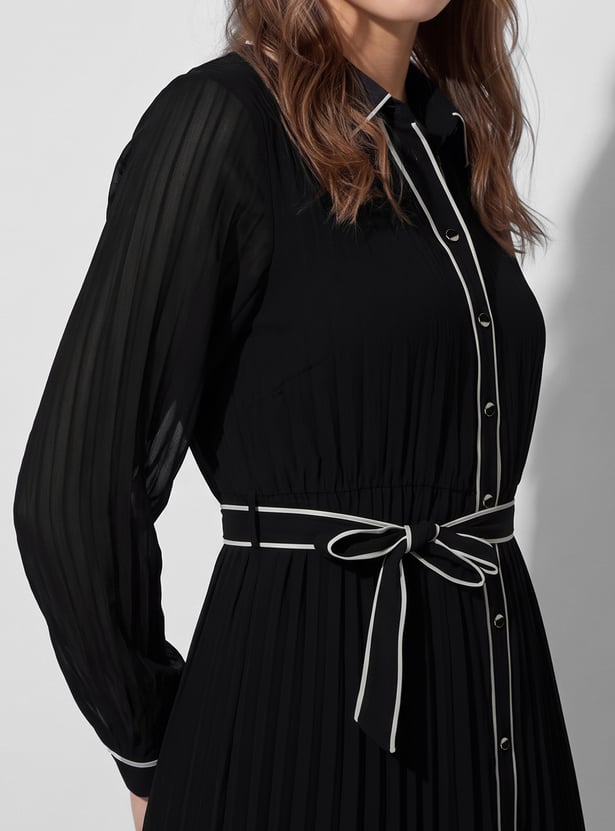 CODE Pleated Shirt Dress with Belt