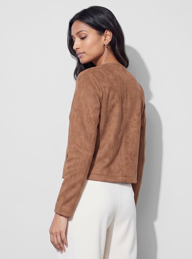 CODE Solid Faux Suede Jacket