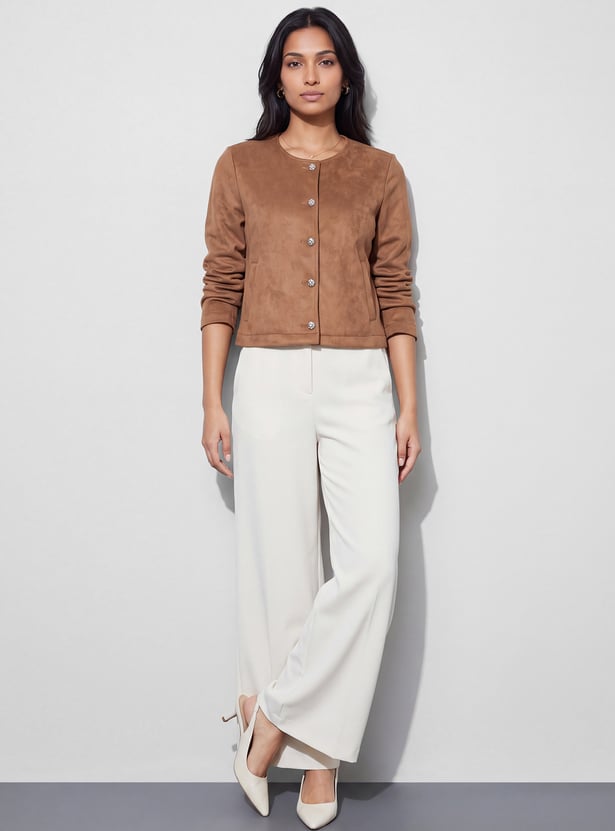 CODE Solid Faux Suede Jacket