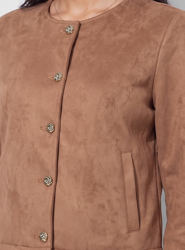 CODE Solid Faux Suede Jacket