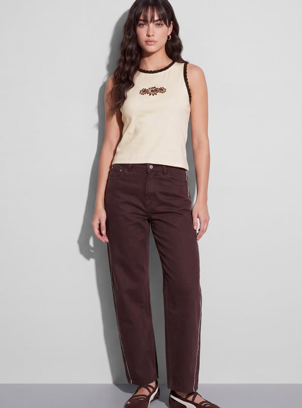 FAME FOREVER Floral Embroidered T-shirt