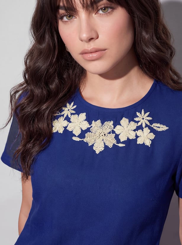 FAME FOREVER Embroidered Shift Mini Dress