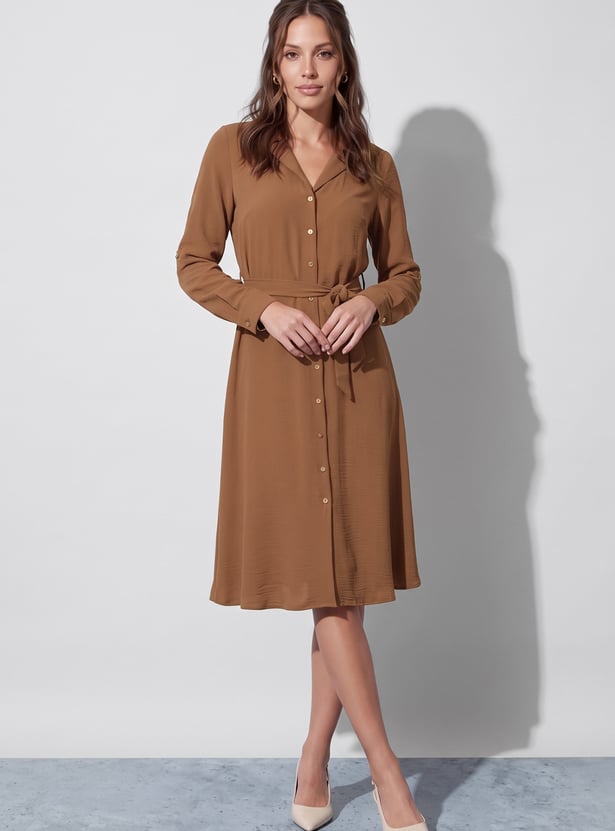 CODE Solid Buttoned Midi Dress