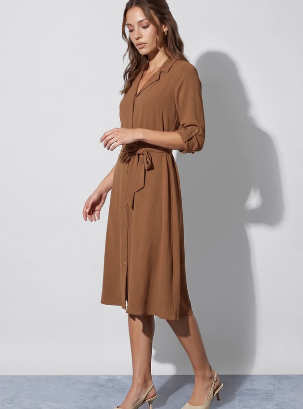 CODE Solid Buttoned Midi Dress