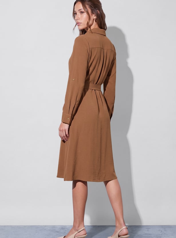 CODE Solid Buttoned Midi Dress