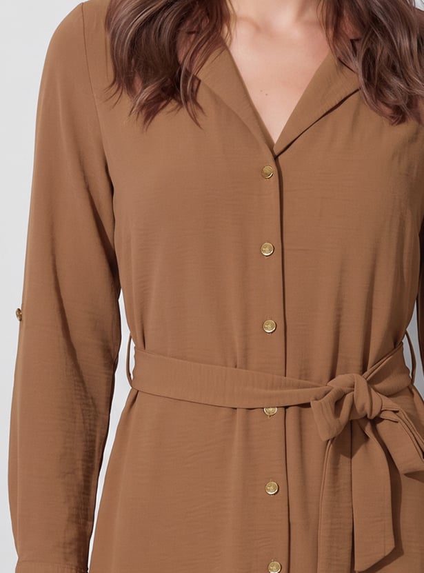 CODE Solid Buttoned Midi Dress