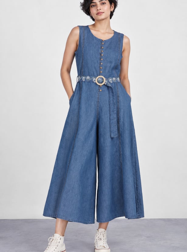 COLOUR ME BY MELANGE Solid Belted Jumpsuit