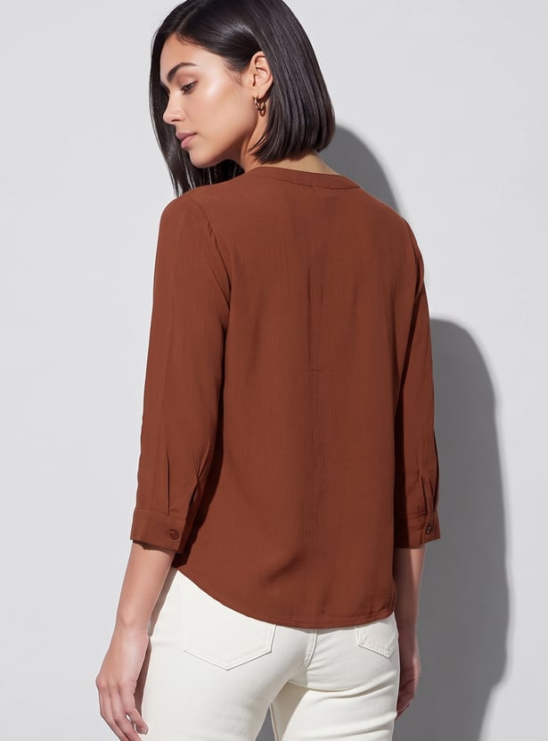 FAME FOREVER Solid Notched Neck Top