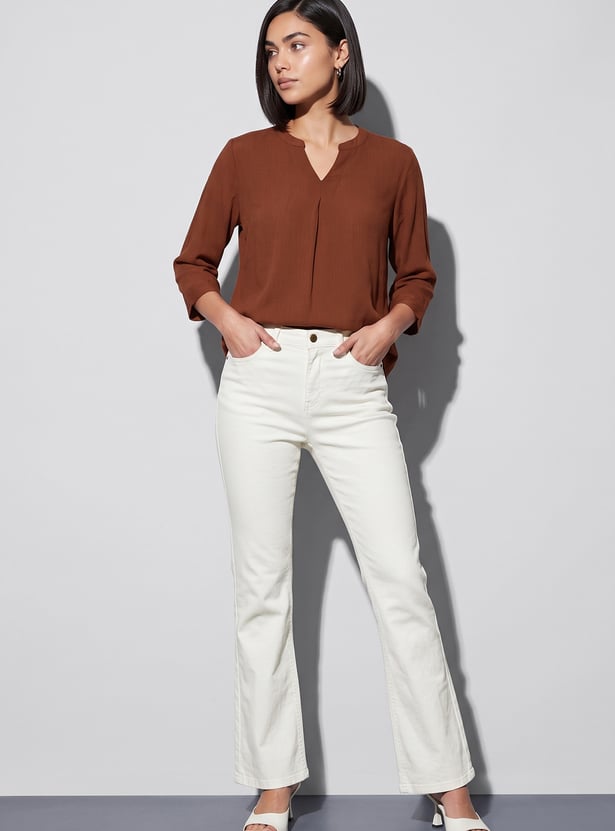 FAME FOREVER Solid Notched Neck Top