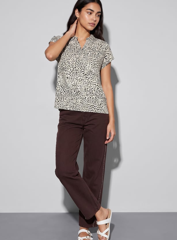 FAME FOREVER Animal Print Collared Top