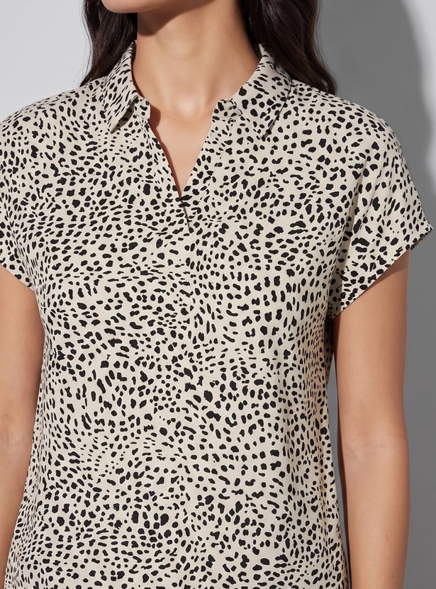 FAME FOREVER Animal Print Collared Top