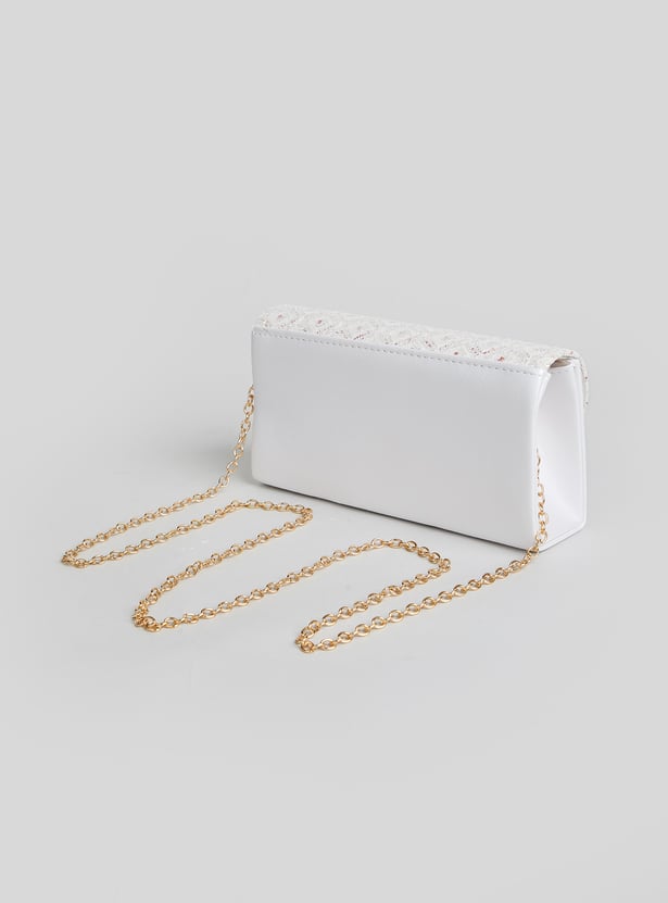 CODE Embellished Foldover Clutch with Sling