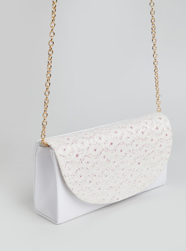 CODE Embellished Foldover Clutch with Sling