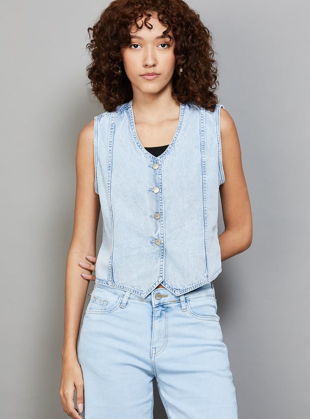 KRAUS Solid Sleeveless Denim Jacket