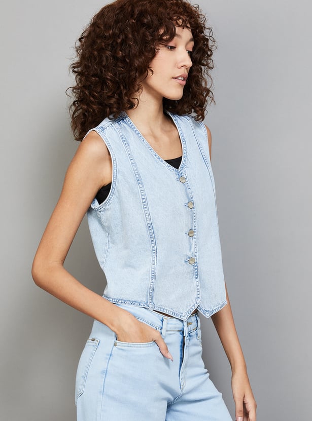 KRAUS Solid Sleeveless Denim Jacket