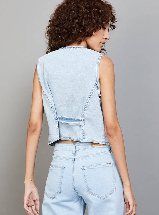 KRAUS Solid Sleeveless Denim Jacket
