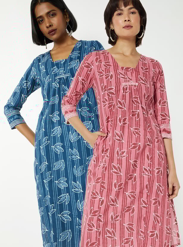 Women Printed Straight Kurta - Pack of 2
