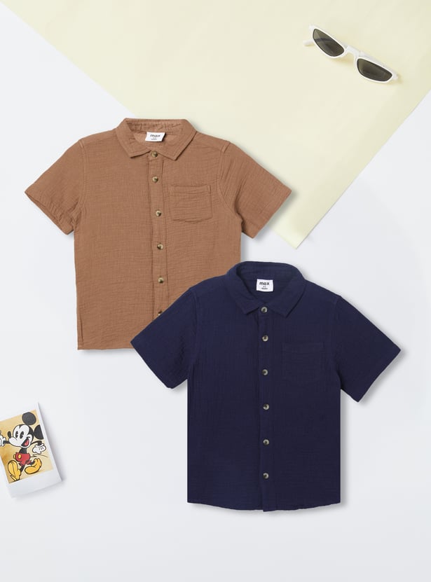 Boys Textured Shirt with Pocket - Pack of 2