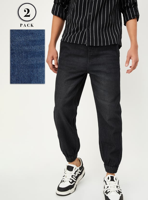 Boys Washed Slim Denim Joggers - Pack of 2