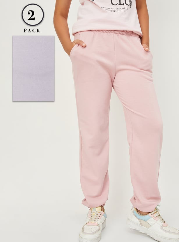 Girls Solid Joggers - Pack of 2