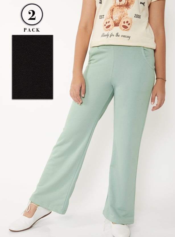 Girls Solid Track Pants - Pack of 2
