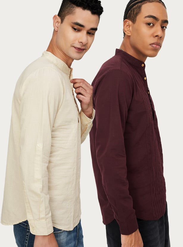 Men Pintuck Short Kurta - Pack of 2
