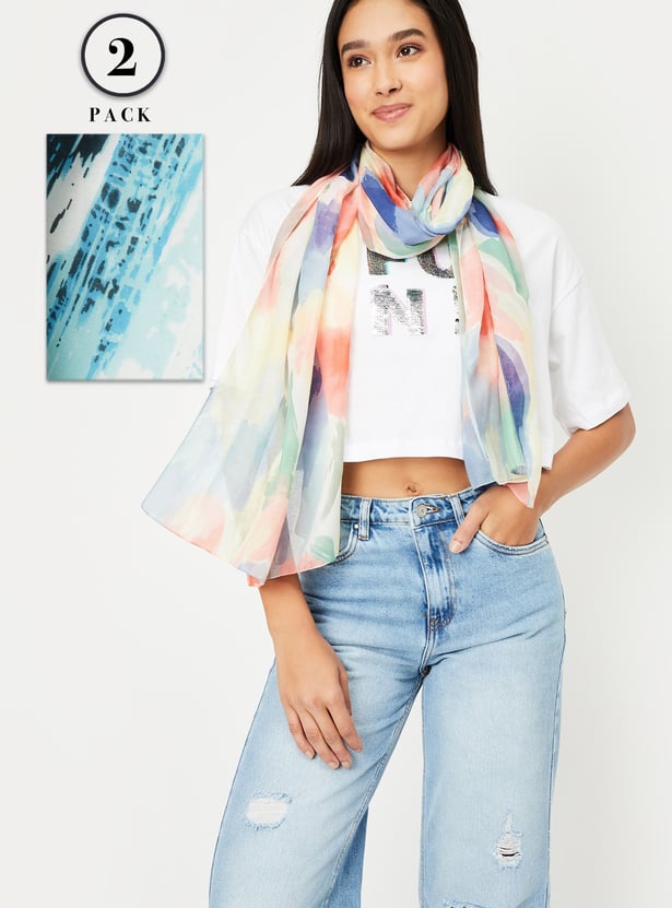 Women Printed Scarf - Pack of 2