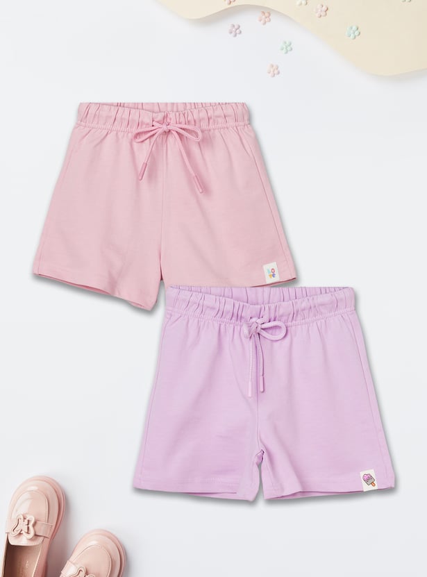 Girls Solid Shorts - Pack of 2