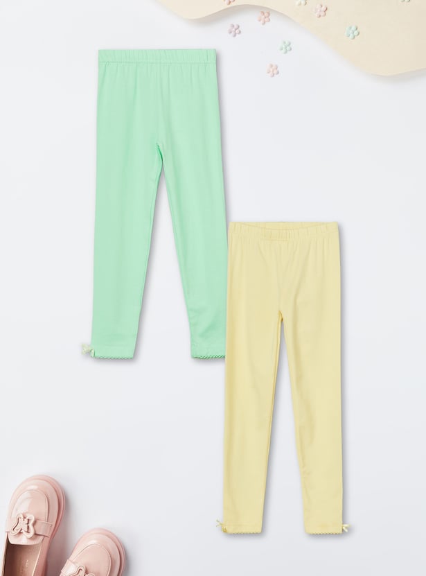 Girls Solid Leggings - Pack of 2