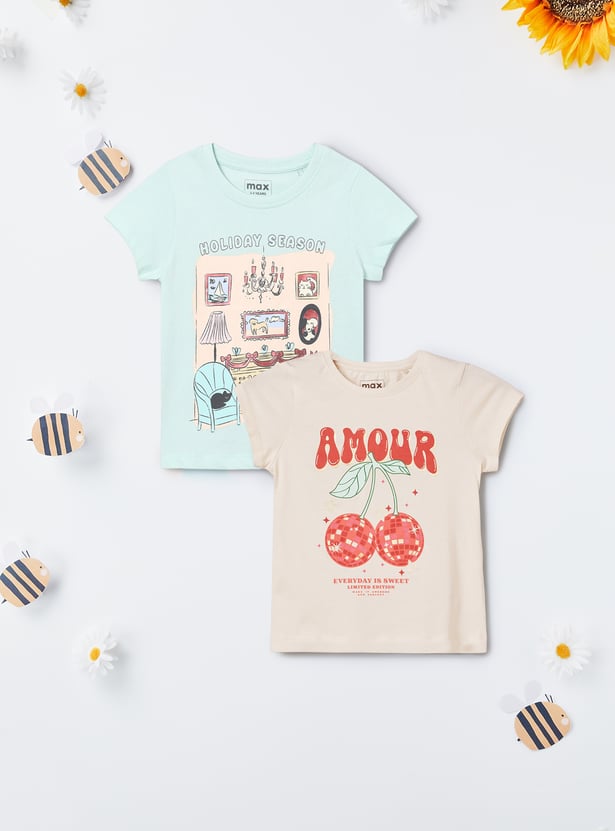 Girls Printed T-shirts - Pack of 2