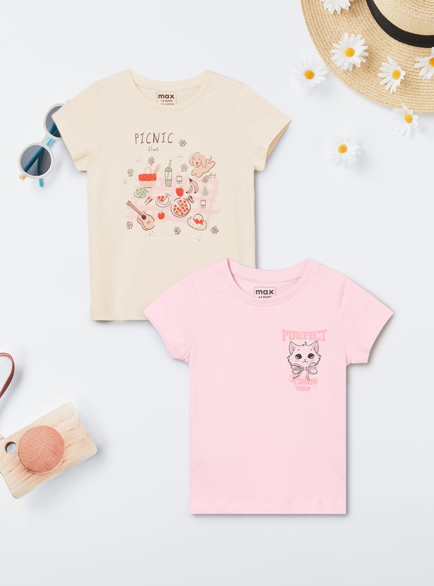 Girls Printed T-shirts - Pack of 2