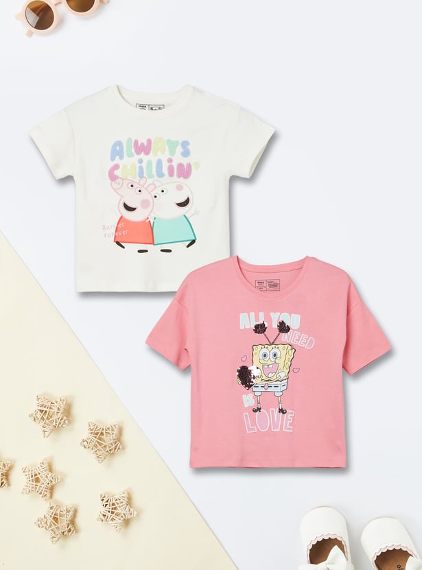 Girls Character Print T-shirts - Pack of 2