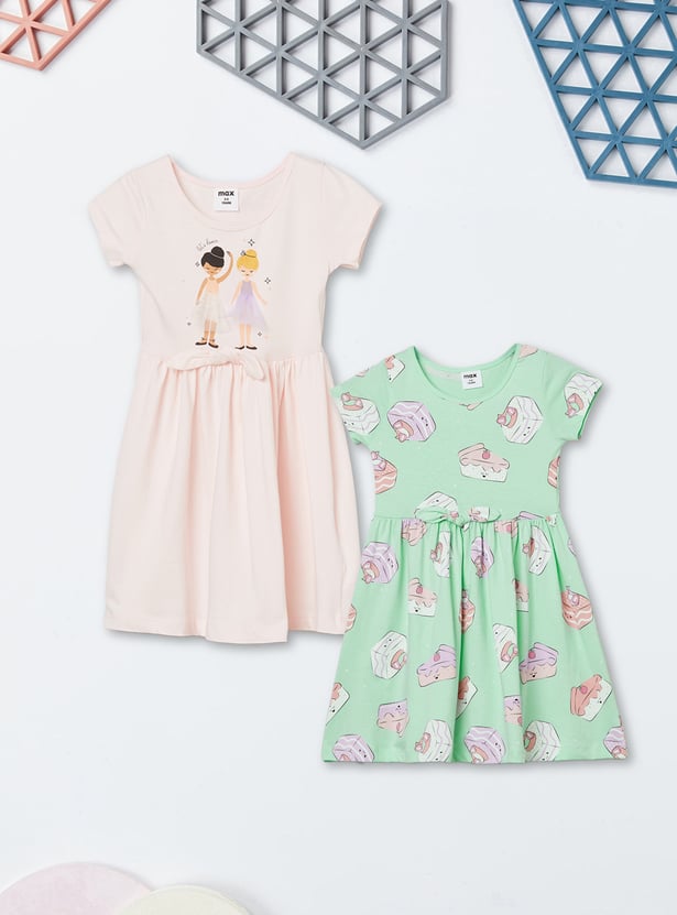 Girls Printed Dresses - Pack of 2