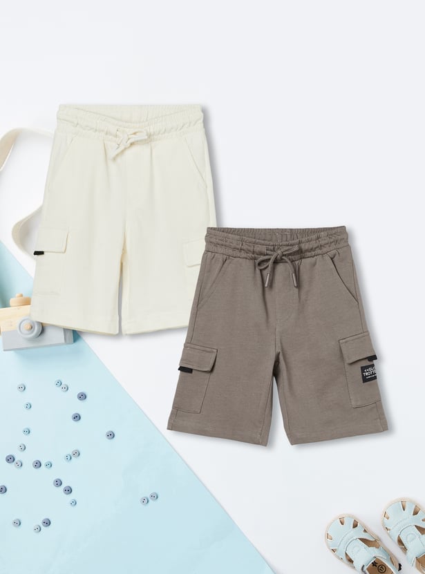 Boys Solid Cargo Shorts - Pack of 2